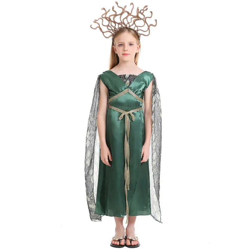 Medusa green cosplay costume with snake headband2